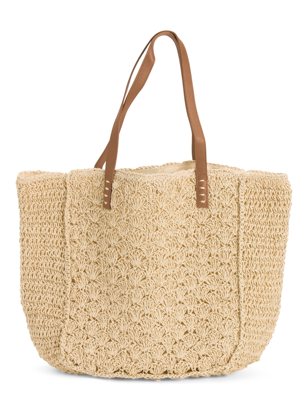 Straw Studios Beige Woven Tote with Brown Handles